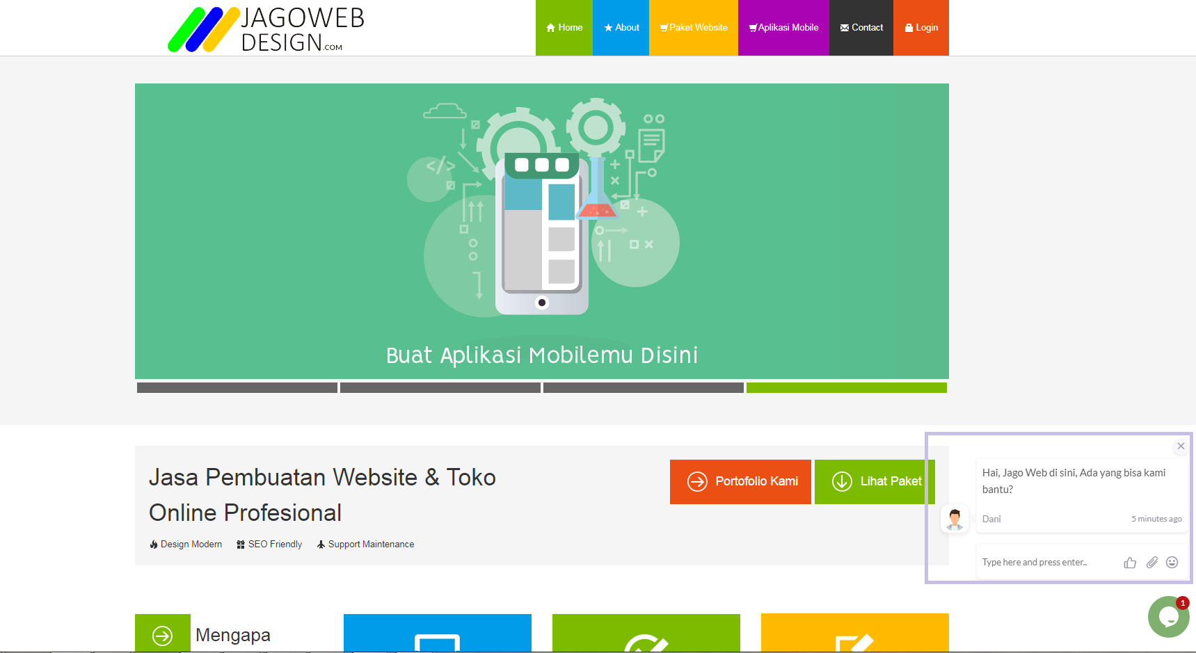 Live Chat Di Halaman Jagoweb Desain